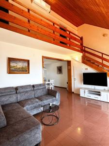 ein Wohnzimmer mit einem Sofa und einem Flachbild-TV in der Unterkunft Apartments Vilma in Murter