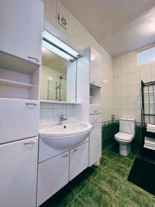 ein weißes Bad mit einem Waschbecken und einem WC in der Unterkunft Apartments Vilma in Murter