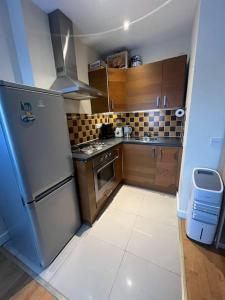 ロンドンにあるLuxurious - 1 Bedroom Flat, Finsbury Park Londonの小さなキッチン(ステンレス製の冷蔵庫付)