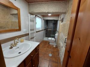 a bathroom with a sink and a toilet at La Casa de las Rocas - En la Ribeira Sacra in Nogueira de Ramuin +33 photos
