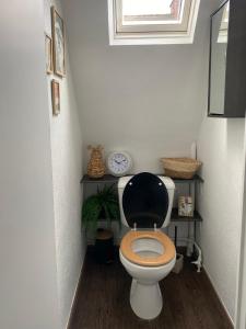 a bathroom with a toilet with a clock on the wall at Le duplex cosy au cœur du centre-ville d'Evreux in Évreux