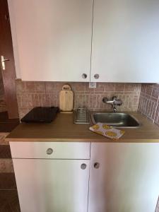 a kitchen counter top with a sink and a counter top at Cave Apartment in Virpazar