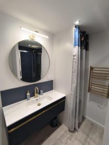 y baño con lavabo y espejo. en T2 -55m2- Elégant et chaleureux, en Montbrison