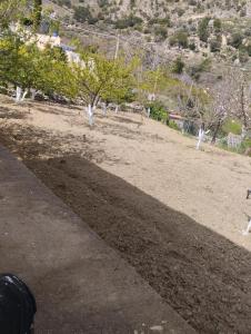 a view of a dirt field with trees on a hill at Aggelina in Sárkhos