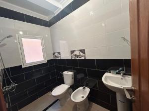 a bathroom with a toilet and a sink at Appartement à Houma, proche Port Tanger Med in Dalia