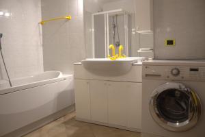 uma casa de banho com um lavatório e uma máquina de lavar roupa em Malcesine rooms em Malcesine