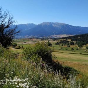 a view of a field with mountains in the background at Appartement de montagne à La LLagonne in La Llagonne