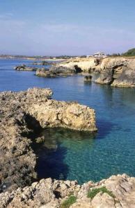 un cuerpo de agua con rocas y agua azul en Il Campo Blu, en Ognina