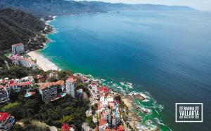 an aerial view of a beach and the ocean at Barrio Vallarta Boutique Studios in Puerto Vallarta