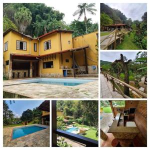 un collage de fotos de una casa y una piscina en Guest House sítio do Sol Penedo, en Penedo