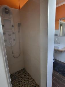 a bathroom with a shower and a sink at Komplette 4 Zimmer OG Wohnung in Langwedel