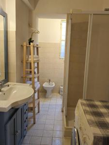 uma casa de banho com um lavatório, um WC e um chuveiro em La palazzina em Turim