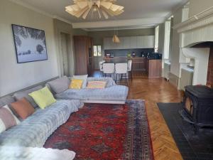 a living room with a couch and a fireplace at Château au calme, pleine nature 