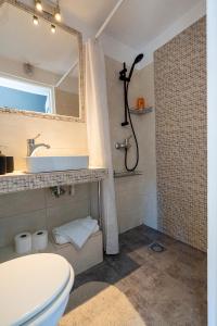 a bathroom with a toilet and a sink and a mirror at Apartament w Karkonoszach in Piechowice