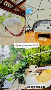 a collage of photos with a hammock and an umbrella at Glamping Naioth in Guápiles