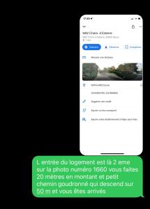 Captura de pantalla de un teléfono móvil con mensaje de texto en Maisonnette 1 chb à la campagne, en Eauze