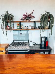 uma cozinha com um fogão e uma bancada em Casa Sunset em Flores