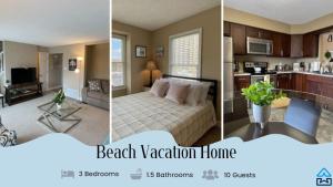 3 Bilder eines Zimmers mit einem Bett und einer Küche in der Unterkunft Beach Vacation Home - Quiet Neighborhood in AC! in Atlantic City