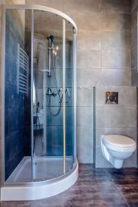 łazienka z prysznicem i toaletą w obiekcie Cichy Domek - Podgrzewany Basen, Parking, Aneks Kuchenny w Karwii