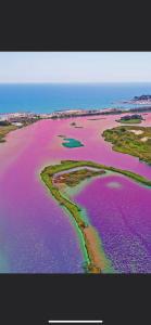 una vista aérea de una gran masa de agua rosa en ETOILE DU BERGER Saint Aygulf 3 Villas et 4 appartements jardin individuel et piscine chauffée - la mer et les plages 450 m en Saint-Aygulf