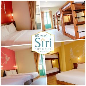 un collage de fotos de una habitación de hotel en Siri Poshtel Bangkok, en Bangkok