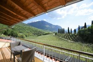 a balcony with a view of a vineyard and mountains at Agritur Casteller in Trento