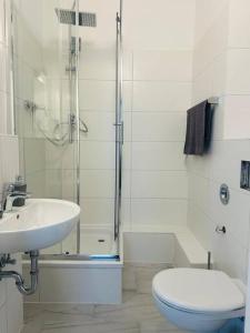 a bathroom with a shower and a toilet and a sink at Comfortable studio in Berlin5 in Berlin