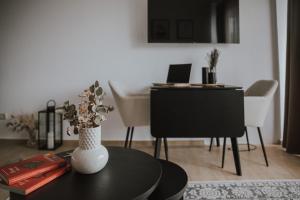 Μια τηλεόραση ή/και κέντρο ψυχαγωγίας στο Uniq Apartment zum Wohlfühlen mit Weserblick und Balkon in Toplage