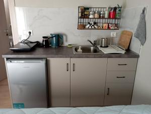 a kitchen with a sink and a counter top at Friends' Place Trikala in Tríkala