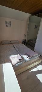 1 dormitorio con 1 cama con toallas en Emma's comfy place, en Freienbach