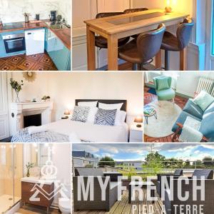 a collage of photos of a kitchen and a bedroom at Le Canyon Rouen Centre by MyFrenchPAT Terrasse & Parking in Rouen +41 photos