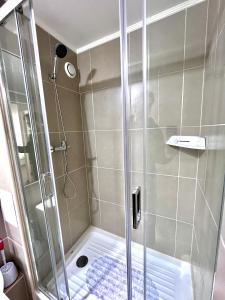 a shower with a glass door in a bathroom at Centro Temuco 3 in Temuco