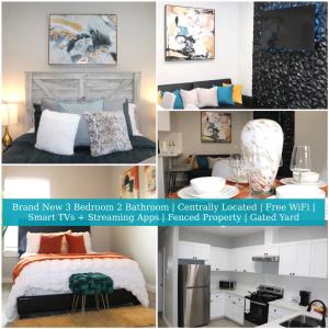 kolaż czterech zdjęć sypialni w obiekcie 3BR Newly Built Home in Houston, TX w mieście Houston
