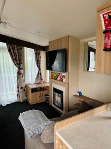 ein Wohnzimmer mit einem Kamin und einem Flachbild-TV in der Unterkunft Relax & Dream in Edinburgh