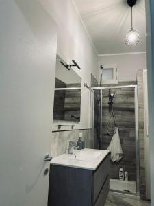 y baño con lavabo y ducha. en Casa Francesca en Mercato San Severino