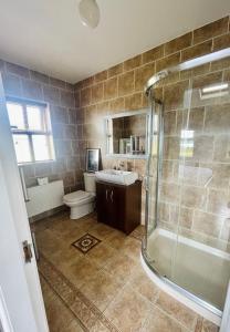 W łazience znajduje się prysznic, toaleta i umywalka. w obiekcie Conree Lodge w mieście Castlemaine