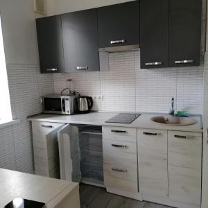 a kitchen with a sink and a microwave at КарпатиКайзервальд. in Karpaty