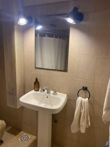 a bathroom with a sink and a mirror at Casa antigua en Barrio Tranquilo in Trenque Lauquen