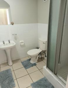 a bathroom with a toilet and a sink and a shower at Laguna la Crete 214 in Uvongo Beach