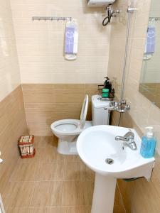 a bathroom with a white sink and a toilet at Tiny House Cat Ba in Cat Ba