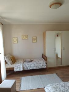 戈斯皮奇的住宿－Apartman Bepo，一间卧室配有两张床和镜子