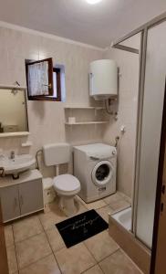 ein Badezimmer mit einem WC und einer Waschmaschine in der Unterkunft Apartman Surić in Novi Vinodolski