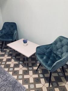 two chairs and a table and a table and chairs at Studio apartament in Arad