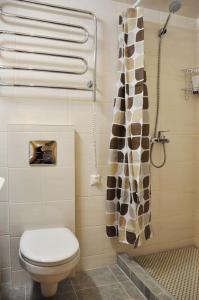 A bathroom at Bomb Shelter apartment