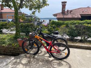 twee fietsen staan naast elkaar geparkeerd bij Apartments Leko in Portorož