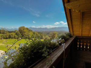 einen Balkon mit Pflanzen und Bergblick in der Unterkunft Biohof-Rechenmacher in Uffing