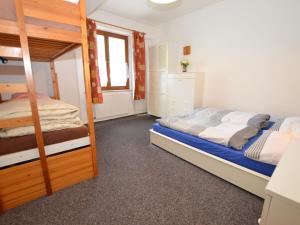 - une chambre avec 2 lits superposés et une fenêtre dans l'établissement Snug Apartment in Jachymov near Ski area, à Jáchymov
