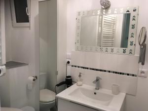 a bathroom with a sink and a toilet and a mirror at Studio - Le Pouliguen in Le Pouliguen