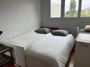 a bed in a room with two pillows on it at Sunny Private Bedrooms in Peaceful Shared Flat near Bois de Vincennes in Fontenay-sous-Bois
