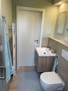 a bathroom with a toilet and a sink at City Wohnung mit Gartenblick und Dachterrasse in Verden